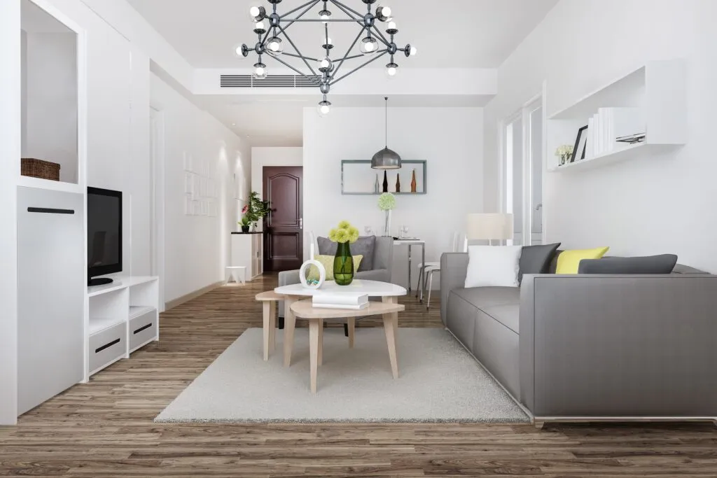 Tidy apartment living room after professional cleaning
